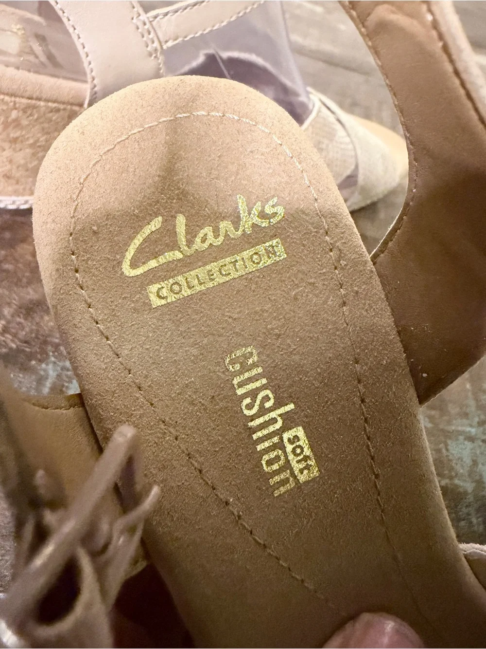 Clarks Blush Tan Crisscross Wedge Sandals